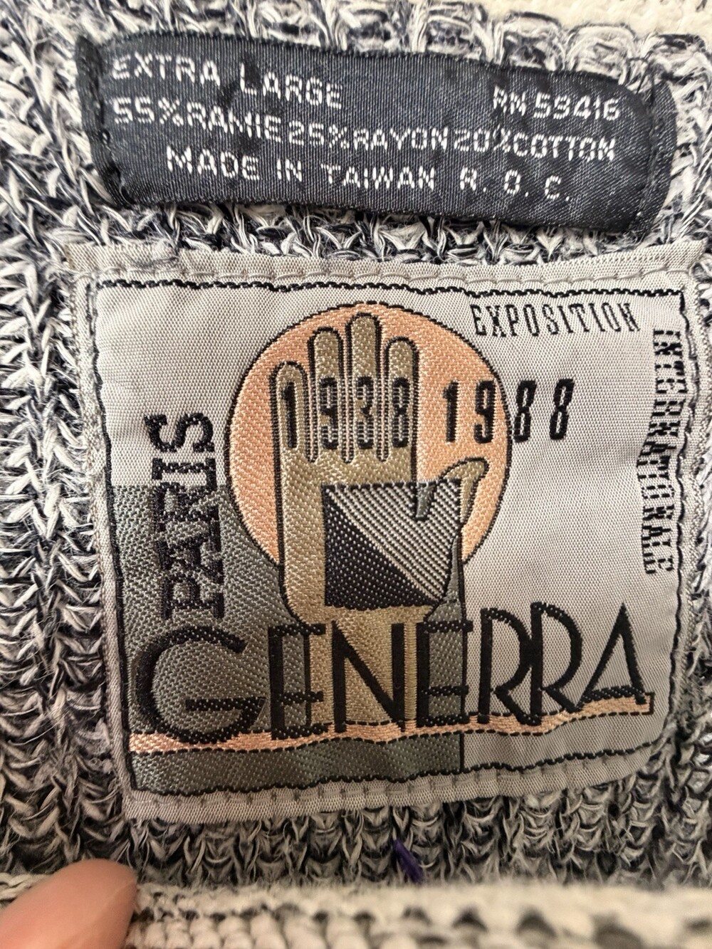Vtg 80’s Generra Paris XL Gray Striped Tight Knit Crewneck Pullover Sweater - Picture 3 of 16